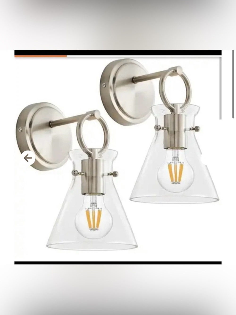 Modern Industrial Nickel Wall Sconce Set of 2 Clear Glass Shades New